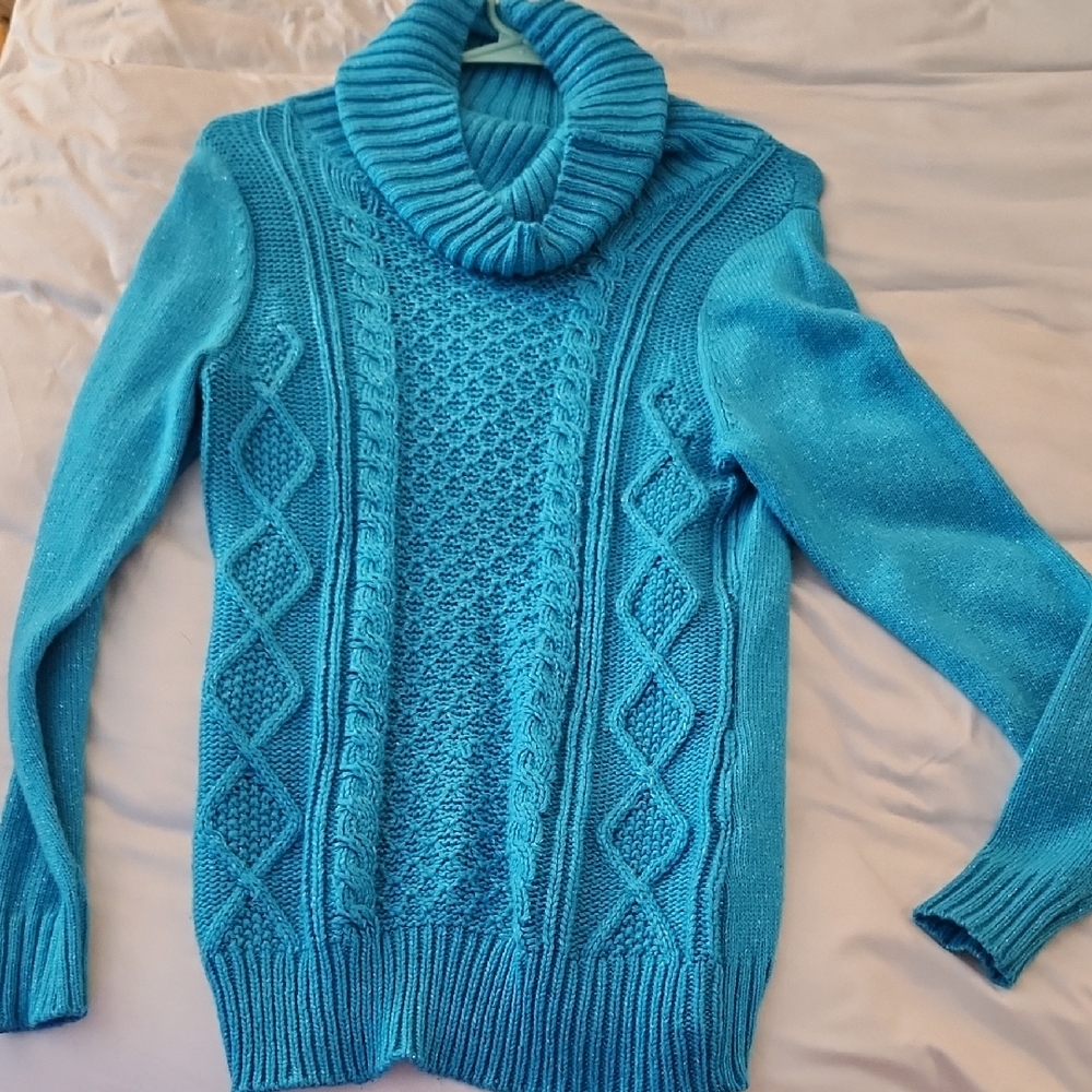 New York & Company Blue Cowl Neck Sweater